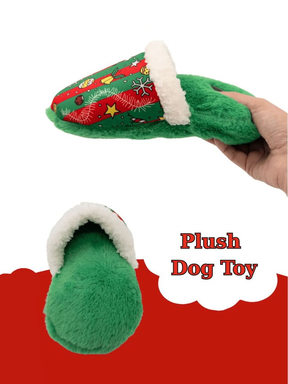 Jucărie pentru câini, Paws &amp; Whiskers, Havhav 1011, 100% MATERIAL TEXTIL PLUȘOS, Verde/Roșu - imagine 4